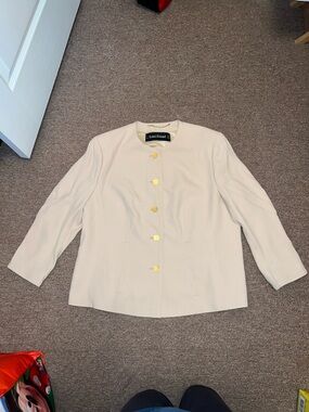 Louis Feraud Cream Collarless Jacket with Gold Buttons
